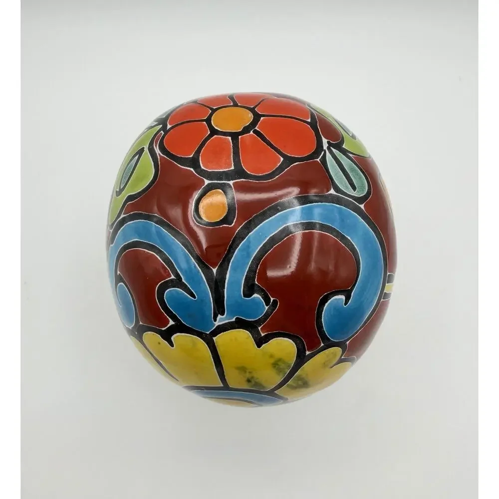 Talavera Mexican Pottery Day of the Dead Skull Figurine 5” Hand Painted Mexico